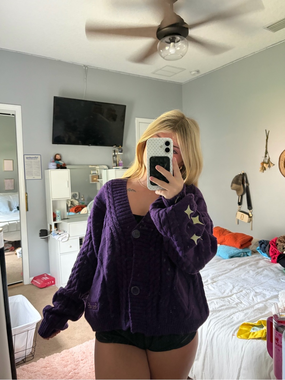 Taylor Swift Purple Knit Button-Up Cardigan with Star Accents